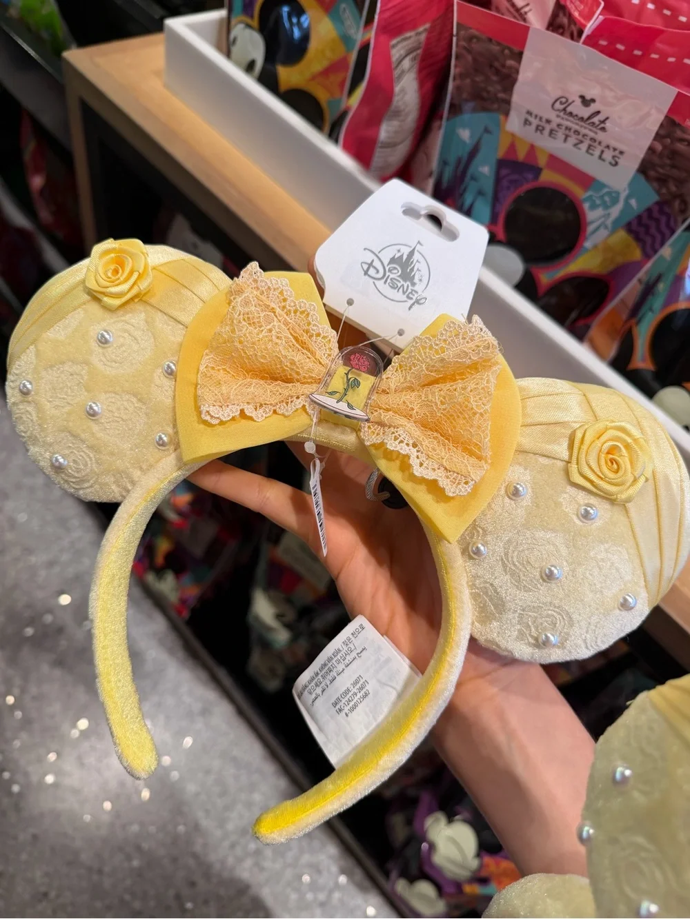 Disney Yellow Belle Lace Bow Minnie Ear Headband